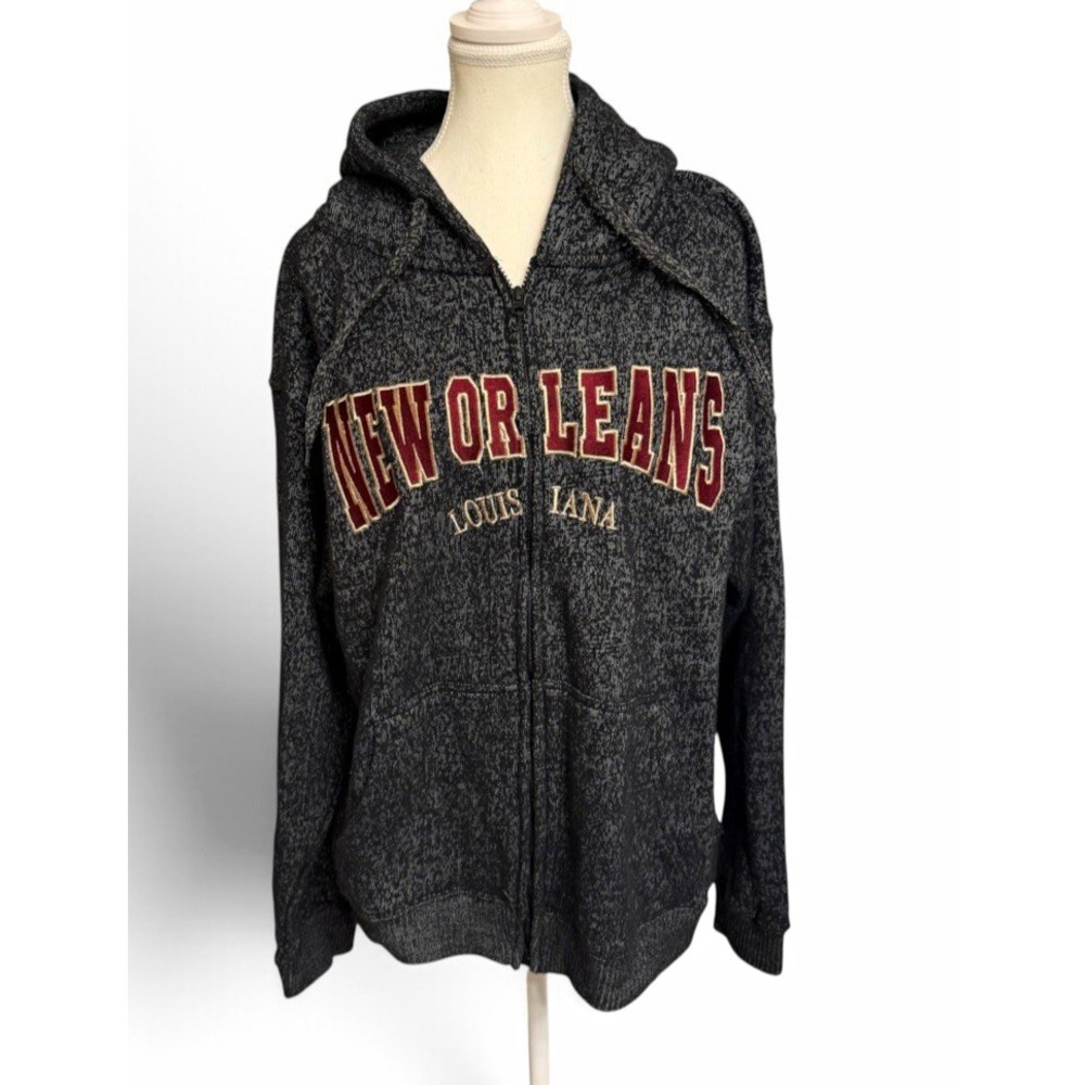Classic New Orleans Louisiana Hoodie L Gray Marled Full Zip Varsity Souvenir